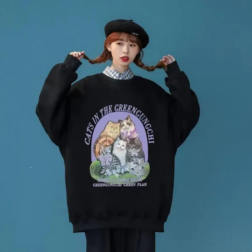 Vista 7 de Sudadera de gato para mujer, sudadera de gran tamaño para mujer, sudadera Y2K, ropa Y2K