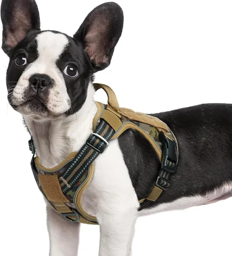 Vista 15 de rabbitgoo - Arnés para perros pequeño sin tirones, chaleco táctico de servicio con Molle y asa de control, arnés militar ajustable y reflectante