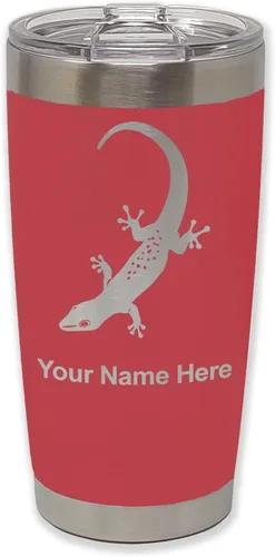 Vista 21 de LaserGram 20oz Vacuum Insulated Tumbler Mug, Gecko, Personalized Engraving Included (Black)