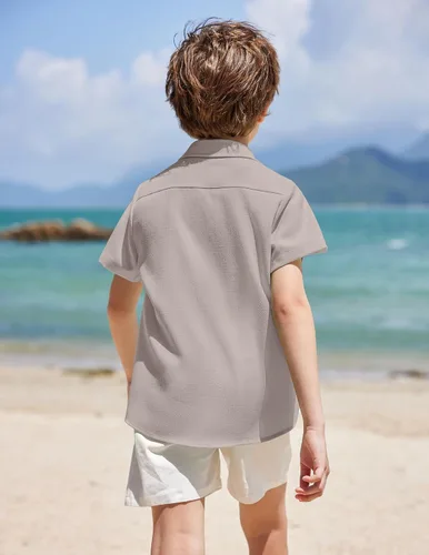 Vista 2 de COOFANDY Men Boys Linen Shirts Short Sleeve Button Down Shirts Hawaiian Tropical Shirts