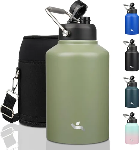 Vista 29 de Konokyo Jarra de medio galón con asa, botella de agua aislada de 64 onzas con bolsa de transporte, botella de metal de acero inoxidable al vacío