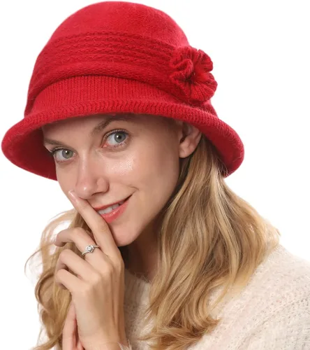 Vista 11 de C-US - Gorro de punto cálido para mujer, con visera de ganchillo con acento de flores