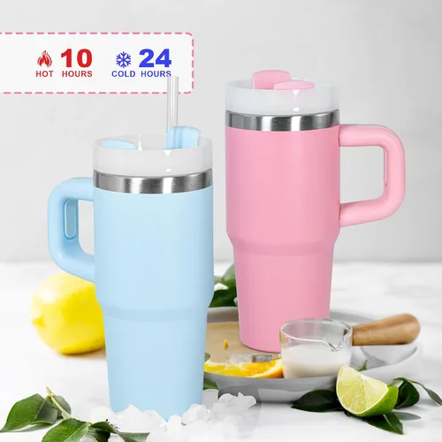 Vista 5 de Vaso de 14 onzas con asa de acero inoxidable de doble capa aislante, botella de agua de acero inoxidable reutilizable para niños, regalos para niños