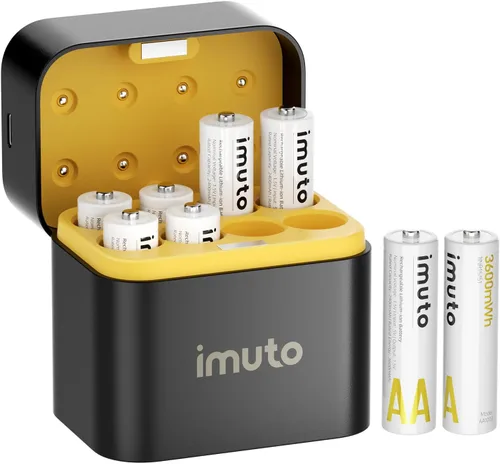 Vista 9 de imuto Baterías recargables AA, baterías de litio de 3600 mWh AA, paquete de 4, salida de 1.5 V 2 A, doble batería, vida útil de más de 1600 ciclos
