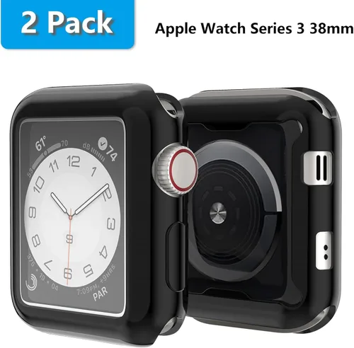 Vista 2 de Paquete de 2 fundas compatibles con Apple Watch de 1.496 pulgadas (1.496 in), protector de pantalla de poliuretano termoplástico (TPU), funda Negro