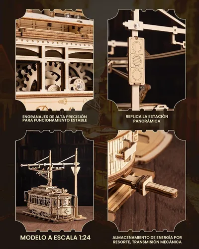 Vista 3 de RoWood Rompecabezas 3D para adultos, kit de modelo de automóvil, rompecabezas de madera 3D, modelo de tranvía mecánico, kit de construcción