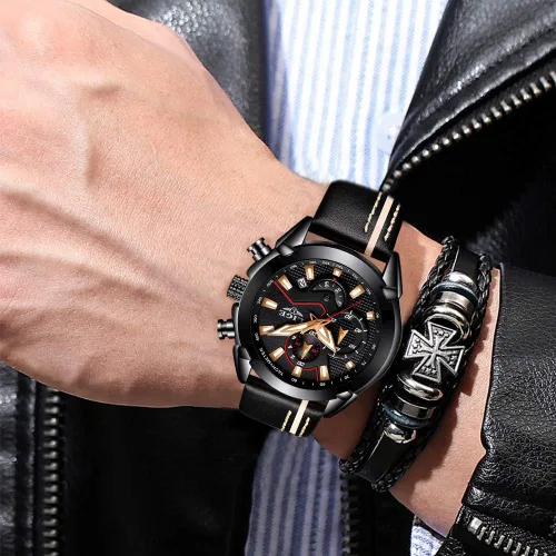 Vista 4 de LIGE Reloj de cuarzo analógico para hombre con cronógrafo resistente al agua deportivo