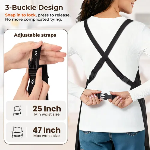 Vista 3 de Noverlife Hair Stylist Apron with 4 Pockets, Hair Resistant 34 Inch Long Hairdresser Aprons w/Adjustable Strap for Salon