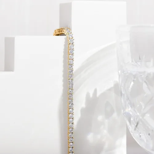 Vista 5 de PAVOI 14K Gold Plated 3mm Cubic Zirconia Classic Tennis Bracelet Gold Bracelets for Women Size 65-75 Inch