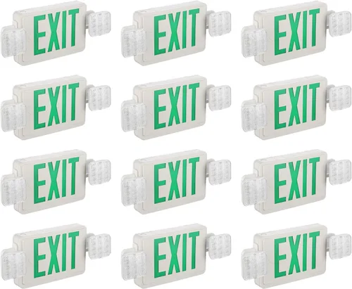 Vista 12 de 1 paquete de luces LED verdes con dos cabezales ajustables, iluminación de salida combinada con baterías de respaldo/listado UL, montaje en pared
