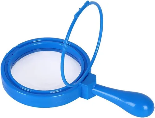 Vista 9 de Lupa de mano para niños con soporte, lupa de lectura para juegos de exploración, juguete para niños de 3 años en adelante, lupa de aumento 5X (azul)