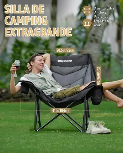 Vista 3 de KingCamp Silla de camping extragrande XL, sofá plegable resistente de 500