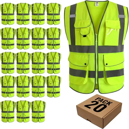 Vista 11 de JKSafety Chaleco de seguridad frontal con cremallera de alta visibilidad Clase 2 de 9 bolsillos con tiras reflectantes, cumple con las normas