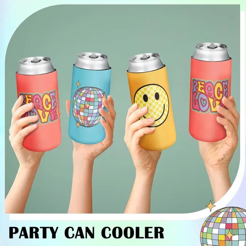 Vista 4 de Preboun Enfriadores de latas retro para despedida de soltera, hippies, groovy, decoración de discoteca de los años 70, fundas temáticas