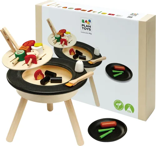 Vista 15 de PlanToys® Juego de helado de madera para niños Incluye soporte, cucharas y conos Comida de juego de simulación de postres para niños pequeños