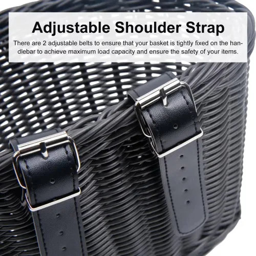 Vista 5 de Cesta para bicicleta, cesta de almacenamiento frontal para manillar con correas de cuero ajustables, accesorios de bicicleta, tejida a mano