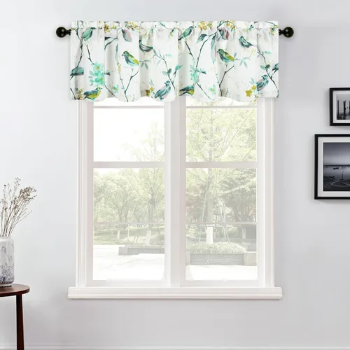 Vista 33 de VOGOL Cenefa de pájaro y bayas, decoración clásica de ventana de campo americano con estampado botánico, cortina de bolsillo para barra fácil