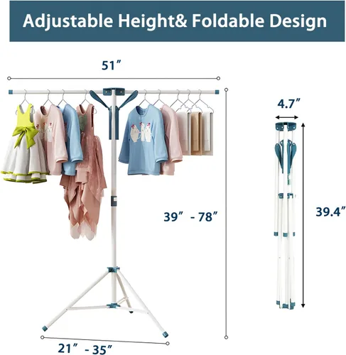 Vista 3 de Trípode Perchero de Secado de Ropa Plegable para Interiores, Perchero de Secado Portátil para Ropa y de Altura Ajustable, Perchero de Secado
