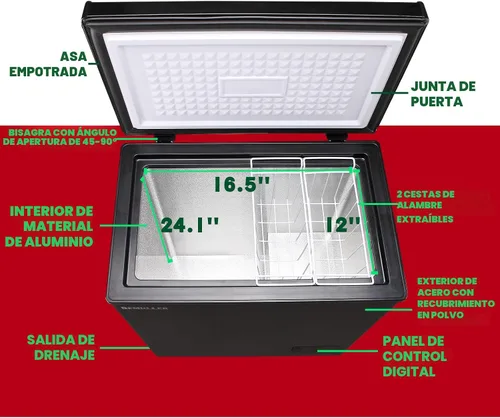 Vista 3 de DEMULLER Congelador profundo de 3.5 pies cúbicos con panel de visualización de temperatura, mini congelador con cesta extraíble, adecuado