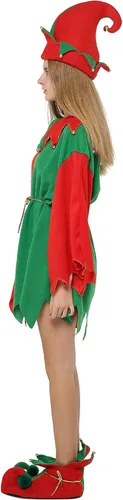 Vista 4 de EraSpooky Disfraz de elfo de Papá Noel para mujer para fiesta de Navidad