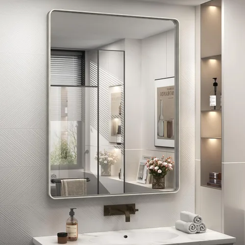 Vista 89 de Paquete de 2 espejos de baño con marco de metal negro de 22 x 30 pulgadas, espejo rectangular redondeado negro mate, antioxidante, se cuelga