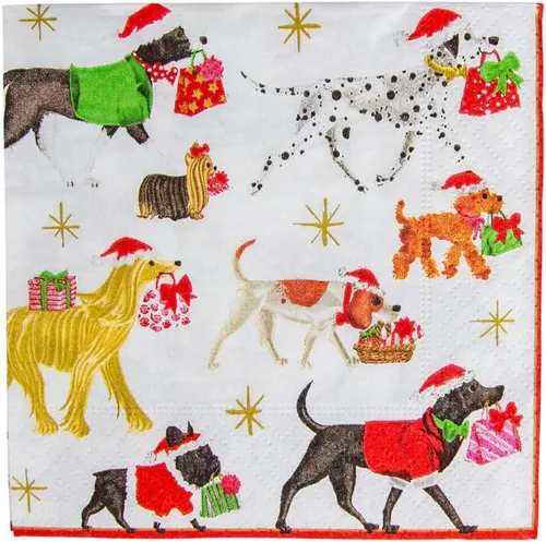 Vista 3 de Entretenimiento con servilletas de cóctel Caspari de Navidad, color blanco