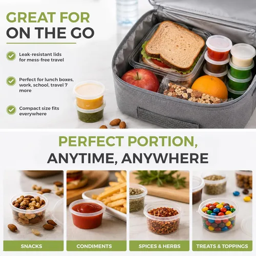 Vista 6 de Greenco Mini contenedores para almacenamiento de alimentos, condimentos. Contenedores de salsa, alimento para bebé y para cajas de almuerzo