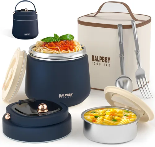 Vista 10 de Termo para alimentos calientes para adultos, 40 onzas, recipientes térmicos de sopa de boca ancha con aislamiento al vacío, frasco de comida de Negro