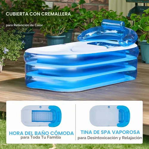 Vista 5 de CO-Z Bañera inflable con bomba de aire eléctrica y almohada reposacabezas para baño, bañera inflable portátil para adultos, para exteriores o Azul
