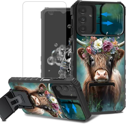 Vista 31 de Funda para teléfono Samsung Galaxy A15 5G con protector de pantalla con cubierta deslizante para cámara y soporte de doble capa híbrida resistente a