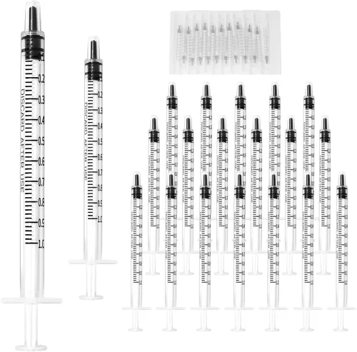 Vista 11 de Paquete de 20 jeringas de 1ml con tapa para líquido, jeringas pequeñas de plástico de 1cc con cubierta para mascotas orales, laboratorios