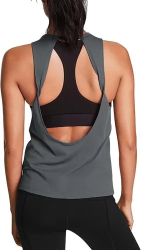 Vista 12 de Mippo Tops de entrenamiento para mujer, camisetas de yoga con espalda Verde militar