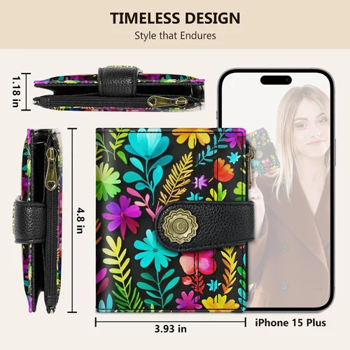 Vista 5 de Chelmon Cartera pequeña gótica para mujer, con bloqueo RFID, de piel sintética, plegable, para tarjetas de crédito, con ventana de identificación