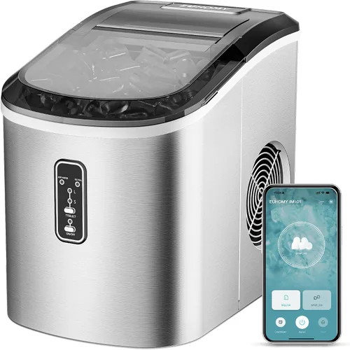 Vista 10 de EUHOMY, Fabricador de hielo para encimera con asa, listo en 6 minutos, 34 libras por día, cubierta superior extraíble, autolimpiante, máquina