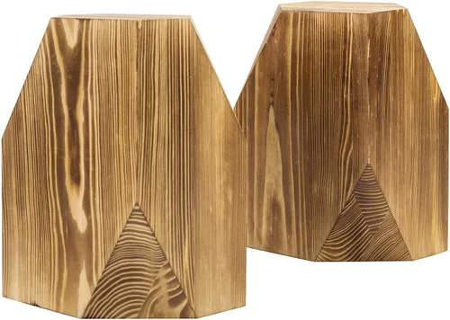 Vista 6 de MyGift Sujetalibros decorativos de madera de latón, diseño triangular, escritorio de oficina, extremos de libros de madera, soporte para libros