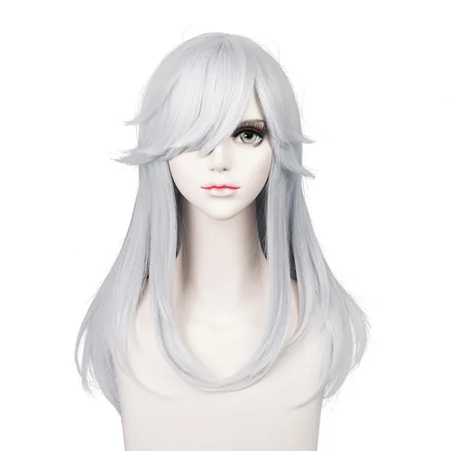 Vista 6 de LABEAUTÉ Max Beauty Anime - Pelucas de cosplay de varios personajes para Genshin Impact + gorra gratis (blanco-sr)