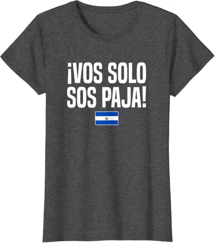 Vista 6 de Camiseta Vos Solo Sos Paja Salvadoran Slang Bandera de El Salvador, Negro