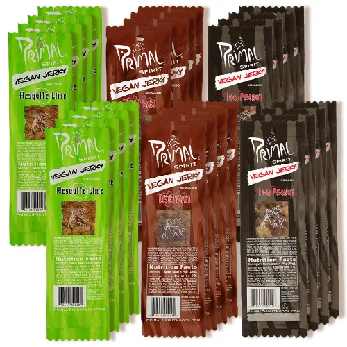 Vista 8 de Primal Spirit Vegan Jerky - Seitan Power Pack, 0.35 oz. Proteína a base de plantas, certificada sin OMG, sin conservantes