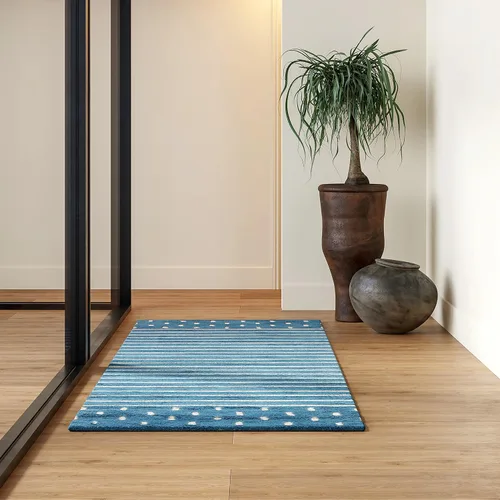 Vista 19 de Rugs USA Mandia - Alfombra de lana a rayas, redonda, 4 pies, color azul bebé