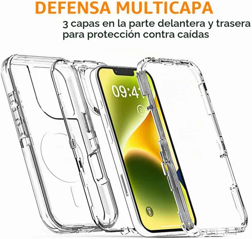 Vista 5 de AICase Funda transparente para iPhone 16e/13/iPhone 14, compatible con MagSafe 3 en 1, resistente protección contra caídas, cuerpo completo, a