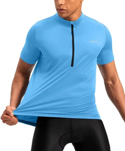 Vista 2 de Bikewa Maillot de ciclismo para hombre que absorbe la humedad, manga corta, UPF media cremallera, ciclismo, ciclismo de carretera, camisas
