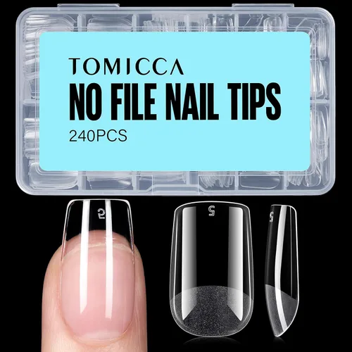 Vista 11 de TOMICCA Puntas de uñas de almendra extra cortas, 240 unidades, 15 tamaños, puntas de uñas de gel transparente preformadas, no necesita lima, uñas