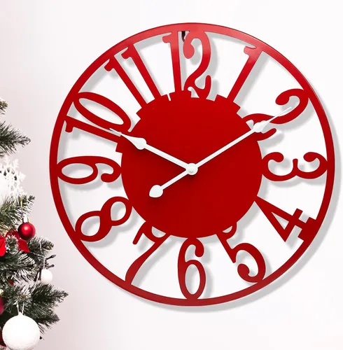 Vista 8 de Reloj de pared grande de 16 pulgadas, silencioso y moderno, funciona con pilas, moderno reloj decorativo de metal rojo para patio, porche, área