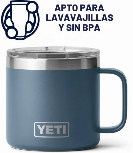 Vista 3 de YETI Rambler - Taza de 14 oz con aislamiento al vacío, de acero inoxidable con tapa MagSlider, color inoxidable Azul (Nordic blue)