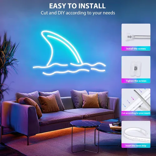 Vista 6 de Lamomo - Tira de luces LED RGB de neón, 16.4 pies de luces de cuerda LED de neón con control remoto por aplicación, sincronización de música