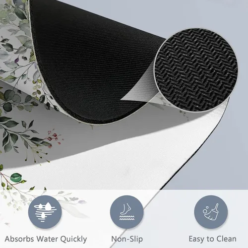 Vista 4 de BBiggood Alfombras de baño salvia, alfombra de baño verde salvia con hojas de eucalipto, se ajusta debajo de la puerta, alfombra de ducha fina