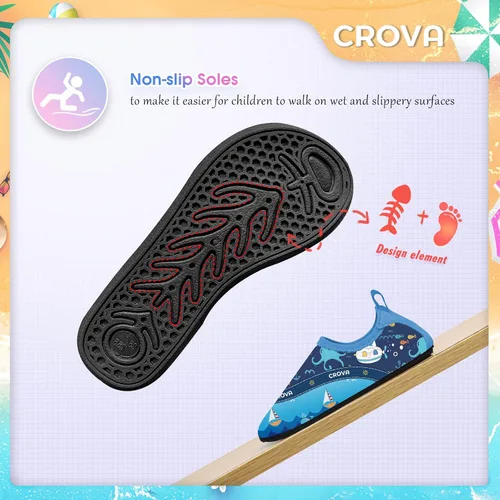 Vista 4 de CROVA Zapatos de agua para niños pequeños, calcetines acuáticos de secado rápido, antideslizantes, zapatos deportivos para niños y niñas pequeños