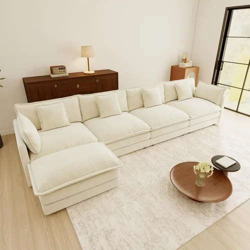Vista 51 de Sofá Loveseat Grande en Beige y Blanco de 194.8 cm, Sofás Seccionales de 2 Plazas Grandes para Sala de Estar, Sofá Seccional Modular de Tela