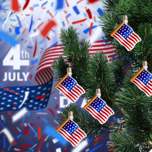 Vista 4 de Watayo 8 piezas de adornos de vidrio con bandera americana, adornos de bandera de vidrio soplado patriótico, banderas de EE. UU. del 4 de julio