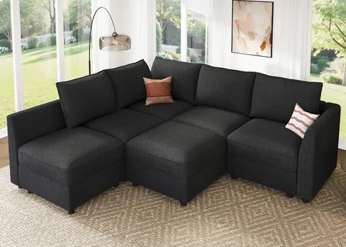 Vista 17 de HONBAY Sofá seccional modular con almacenamiento en forma de L sofá seccional, sofás convertibles para sala de estar - verde